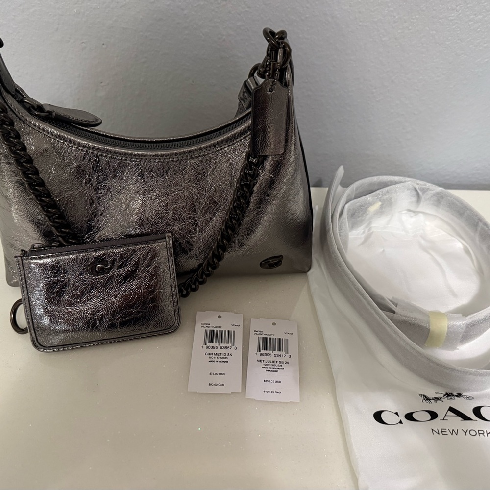Coach Juliet 25 Metallic Silver Shoulder Bag Set
